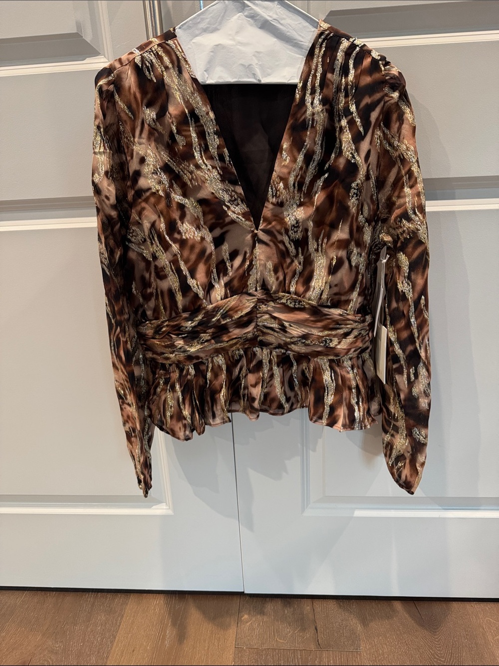 Parker Brown Printed V-Neck Long Sleeve Blouse